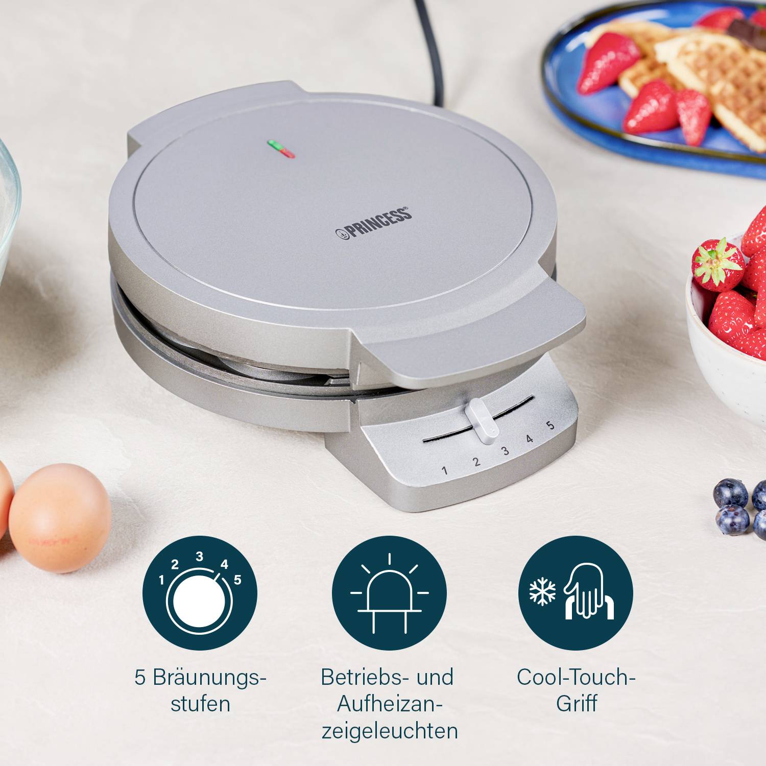 Princess 132380 Waffeleisen Grau (metallic)