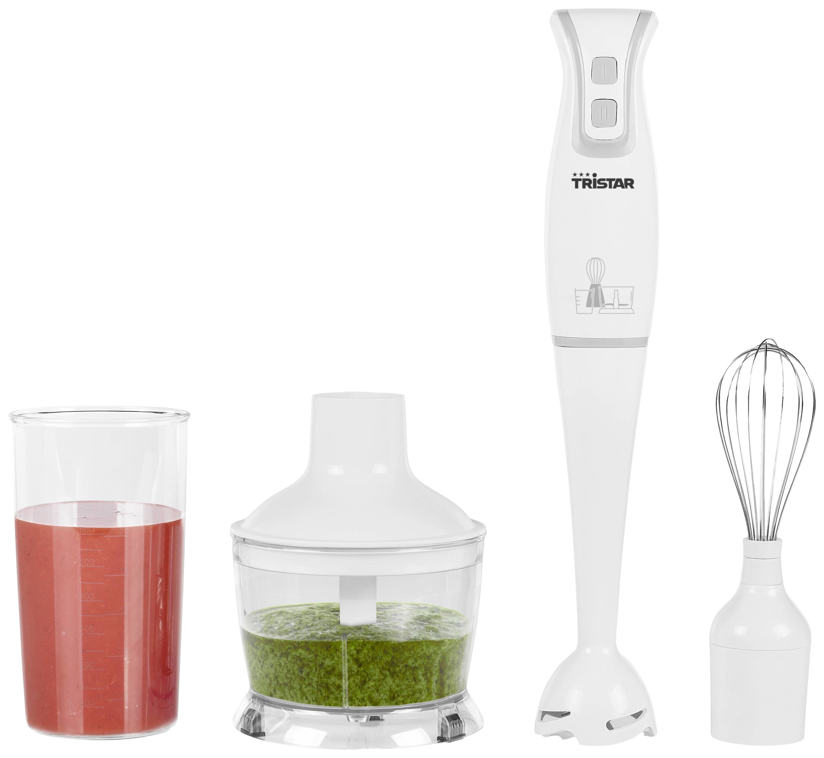 Tristar MX-4801 Stabmixer 250 W mit Mixbecher, mit Zerkleinereraufsatz Weiß