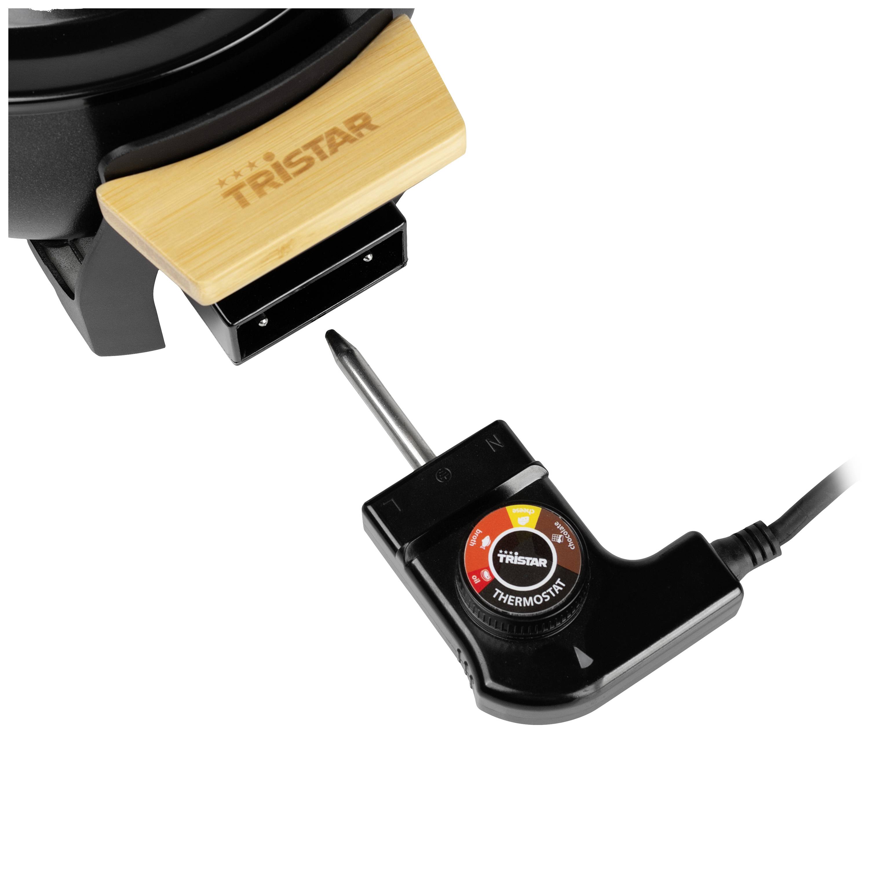 'Elektrischer Stecker mit Thermostat-Drehregler' der Marke Tristar. Zeichen für Ein/Aus-Position erkennbar.