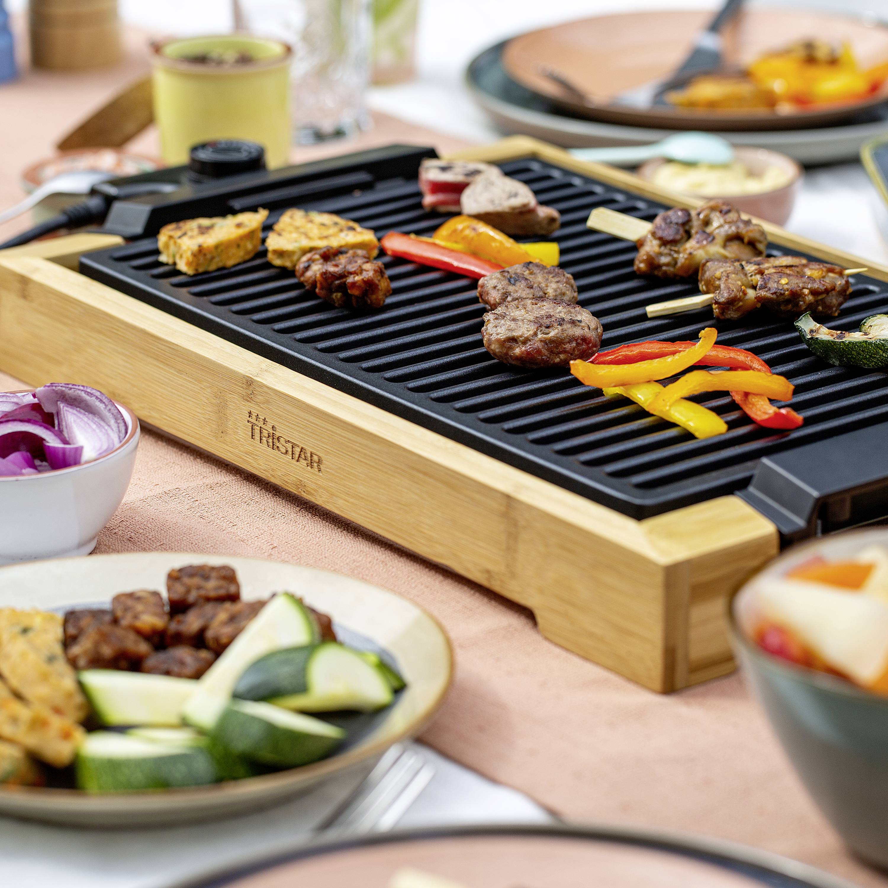 Tristar BP-2785 Elektro Tischgrill Bambus, Schwarz