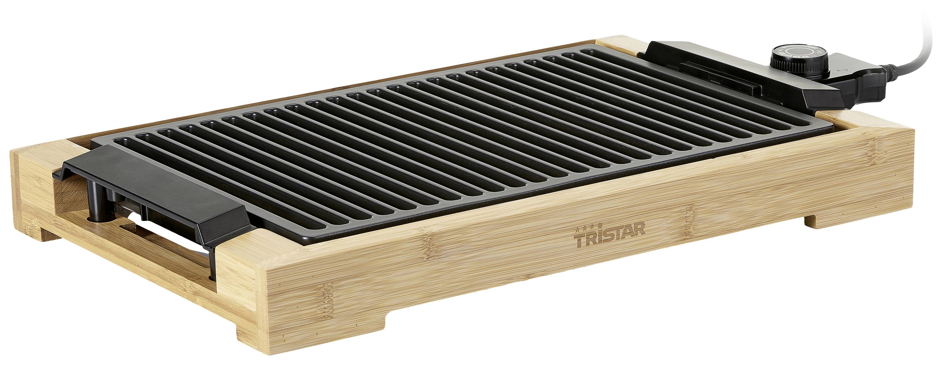 Tristar BP-2785 Elektro Tischgrill Bambus, Schwarz