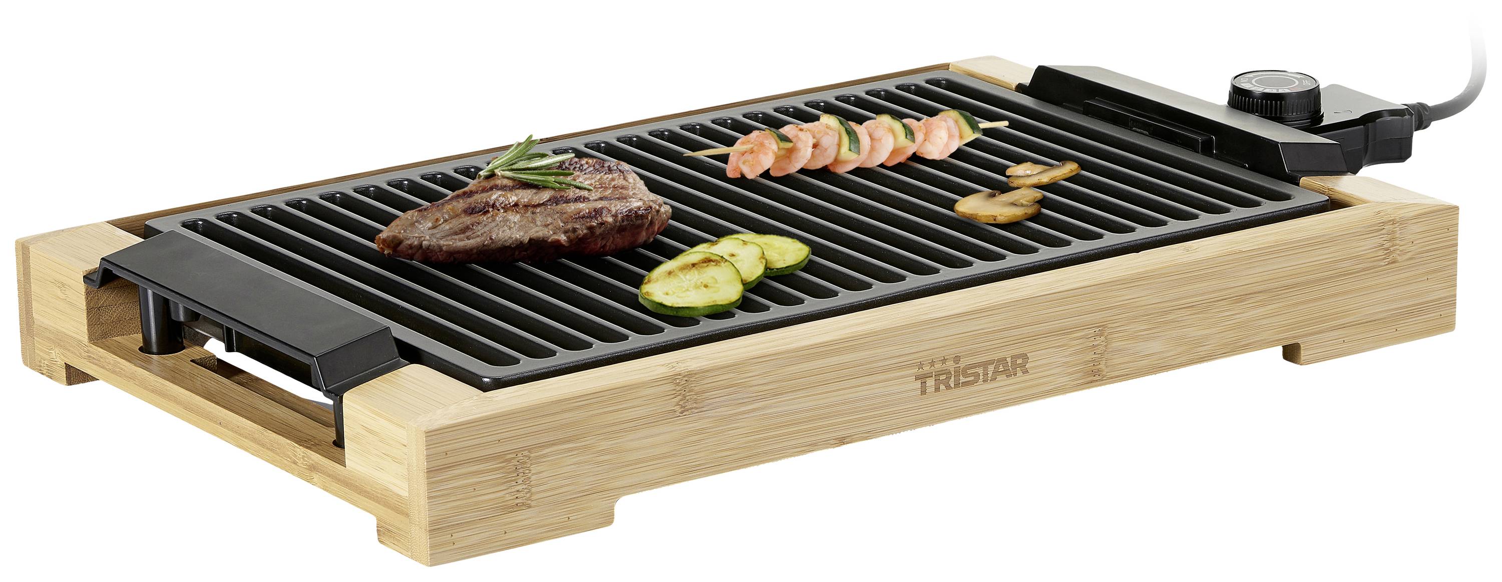 Tristar BP-2785 Elektro Tischgrill Bambus, Schwarz