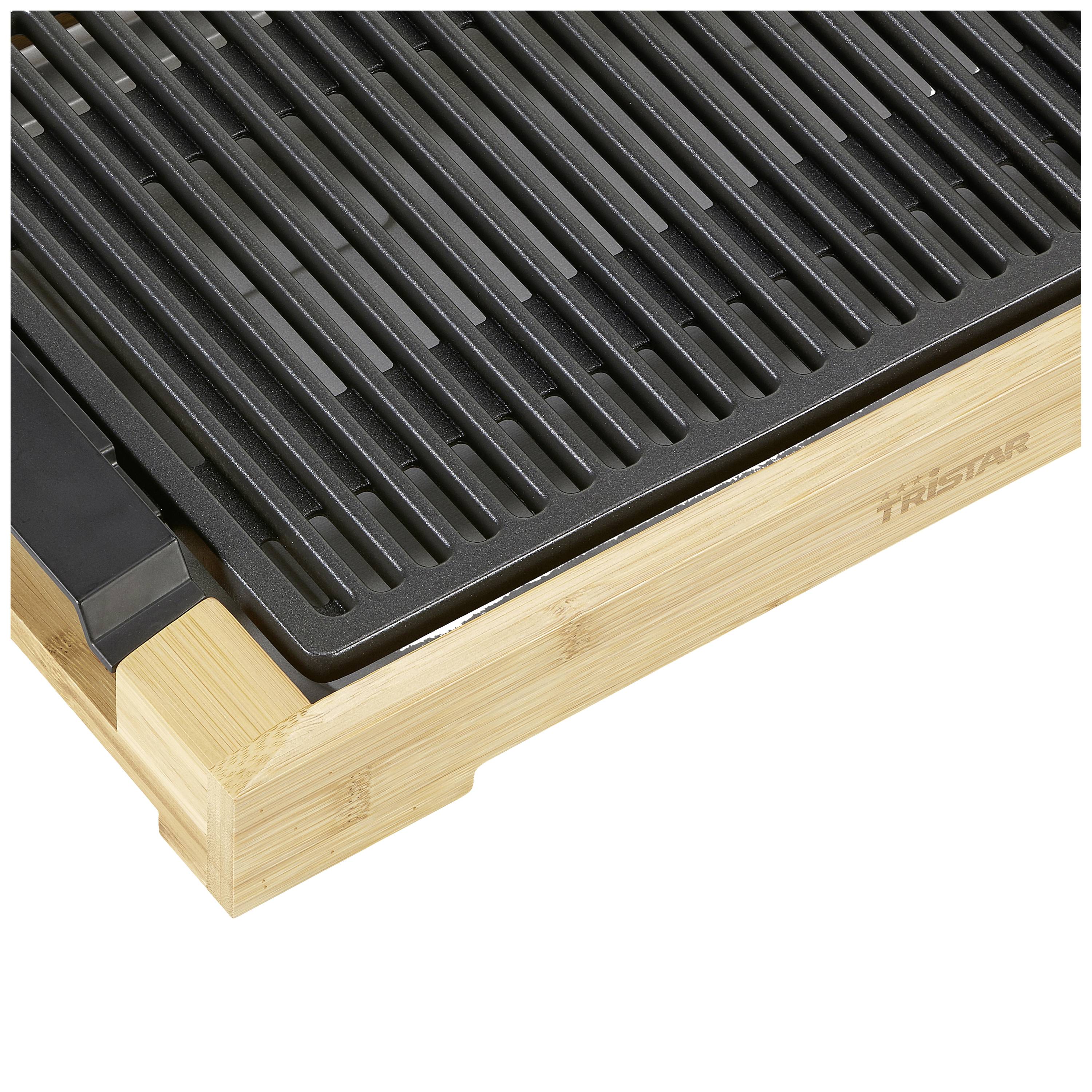 Tristar BP-2785 Elektro Tischgrill Bambus, Schwarz