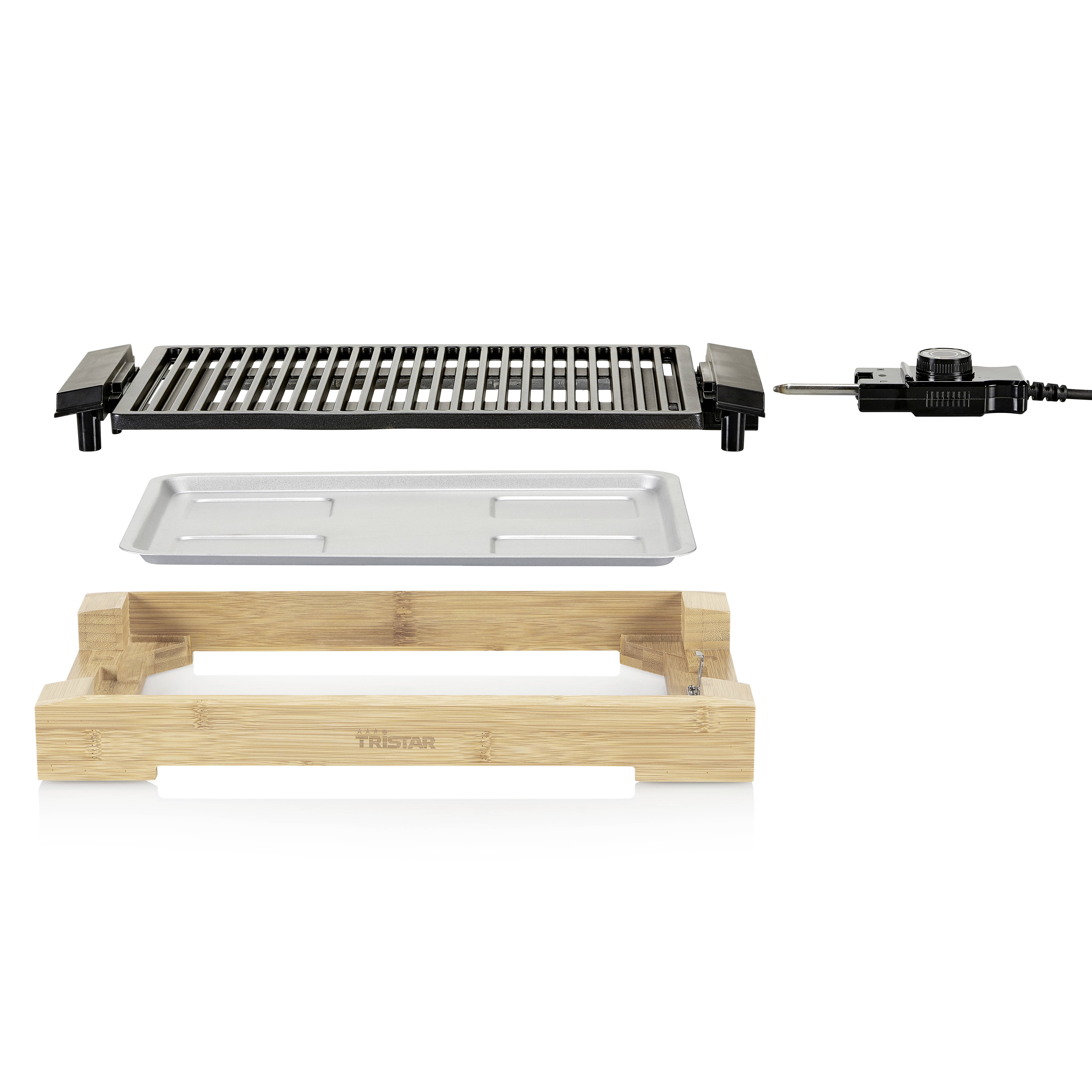 Tristar BP-2785 Elektro Tischgrill Bambus, Schwarz