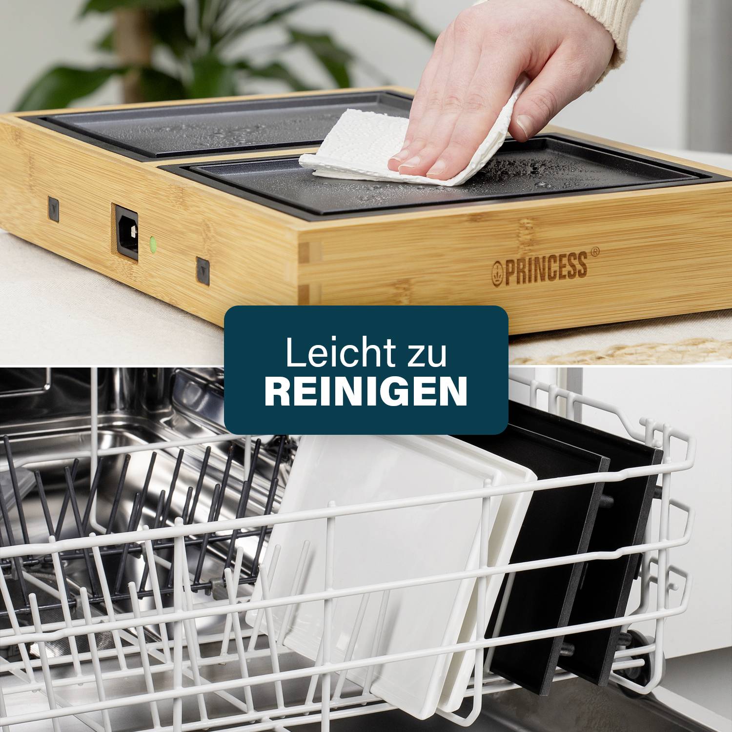 Princess 104020 Elektro Tischgrill Schwarz, Bambus