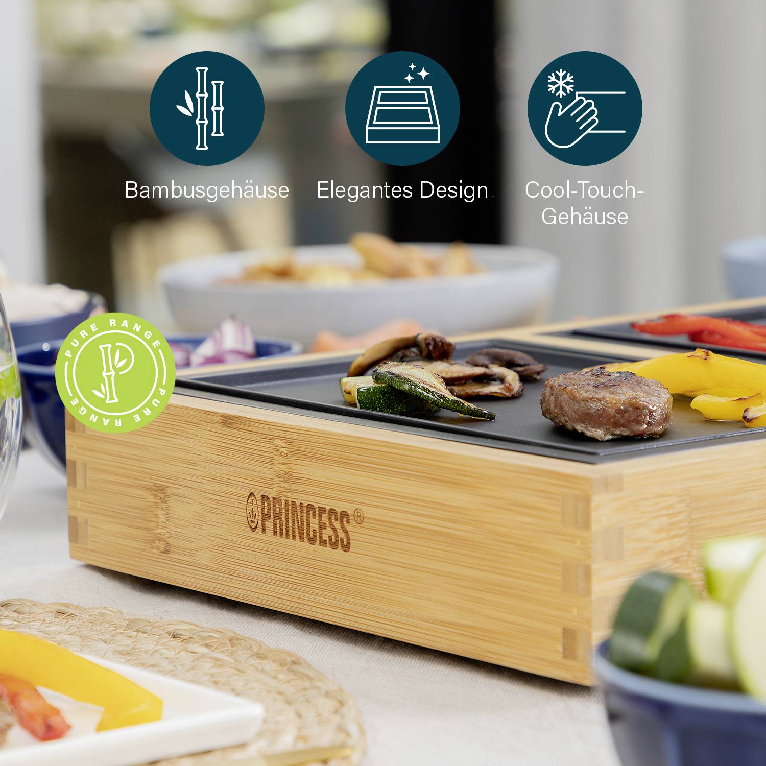 Princess 104020 Elektro Tischgrill Schwarz, Bambus