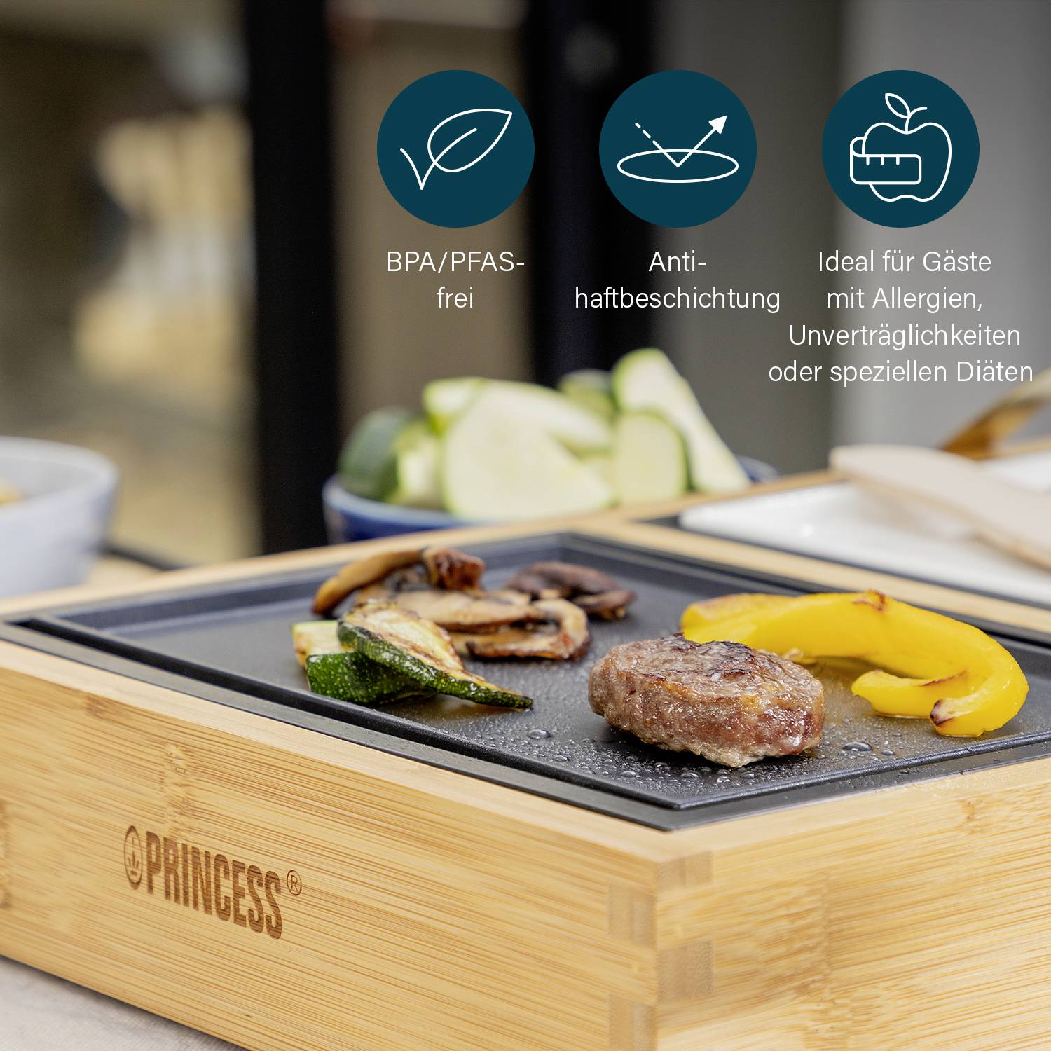 Princess 104020 Elektro Tischgrill Schwarz, Bambus