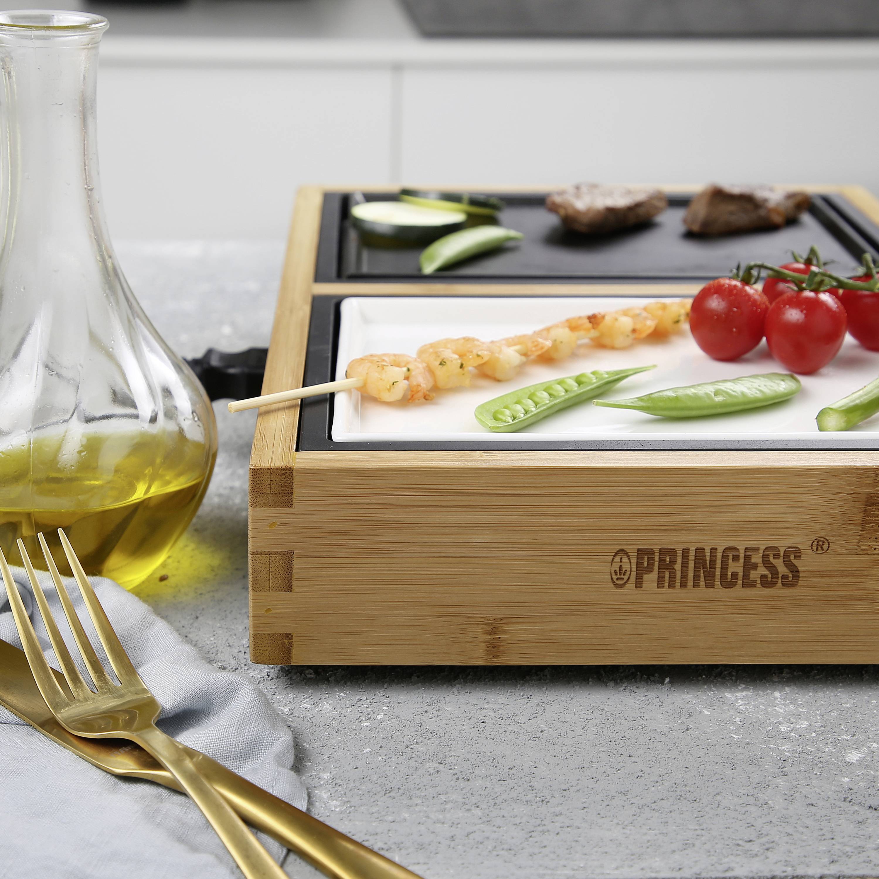 Princess 104020 Elektro Tischgrill Schwarz, Bambus