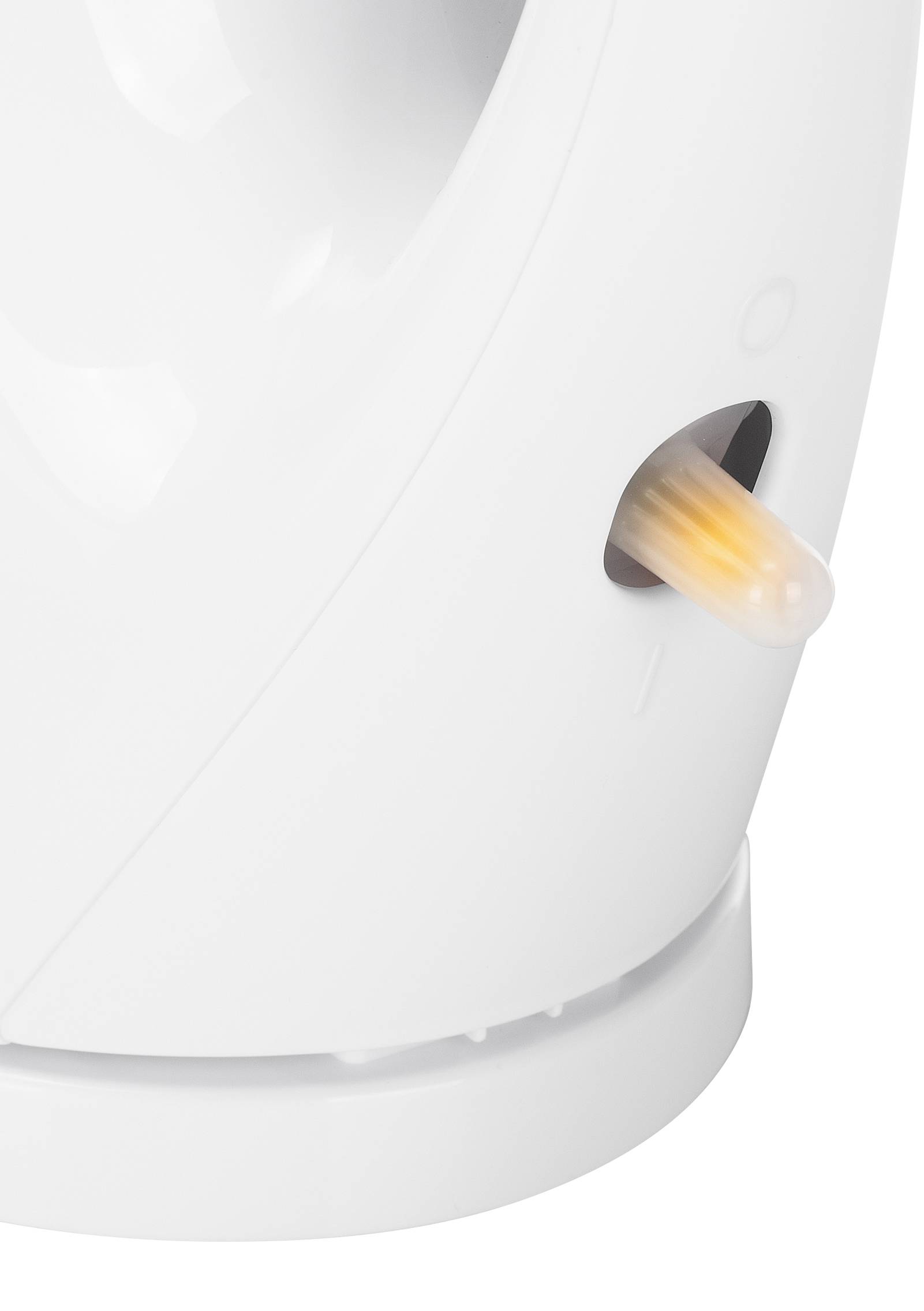 Ein weißes Gerät mit einem orangefarbenen Lämpchen, das an der Seite sichtbar ist.