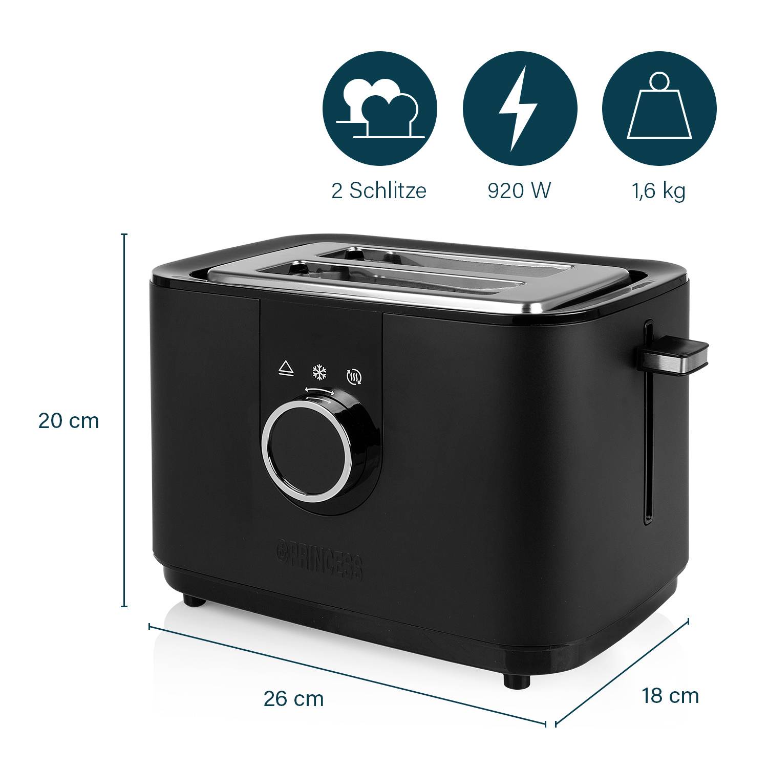 Princess 142360 Toaster mit Brötchenaufsatz Schwarz