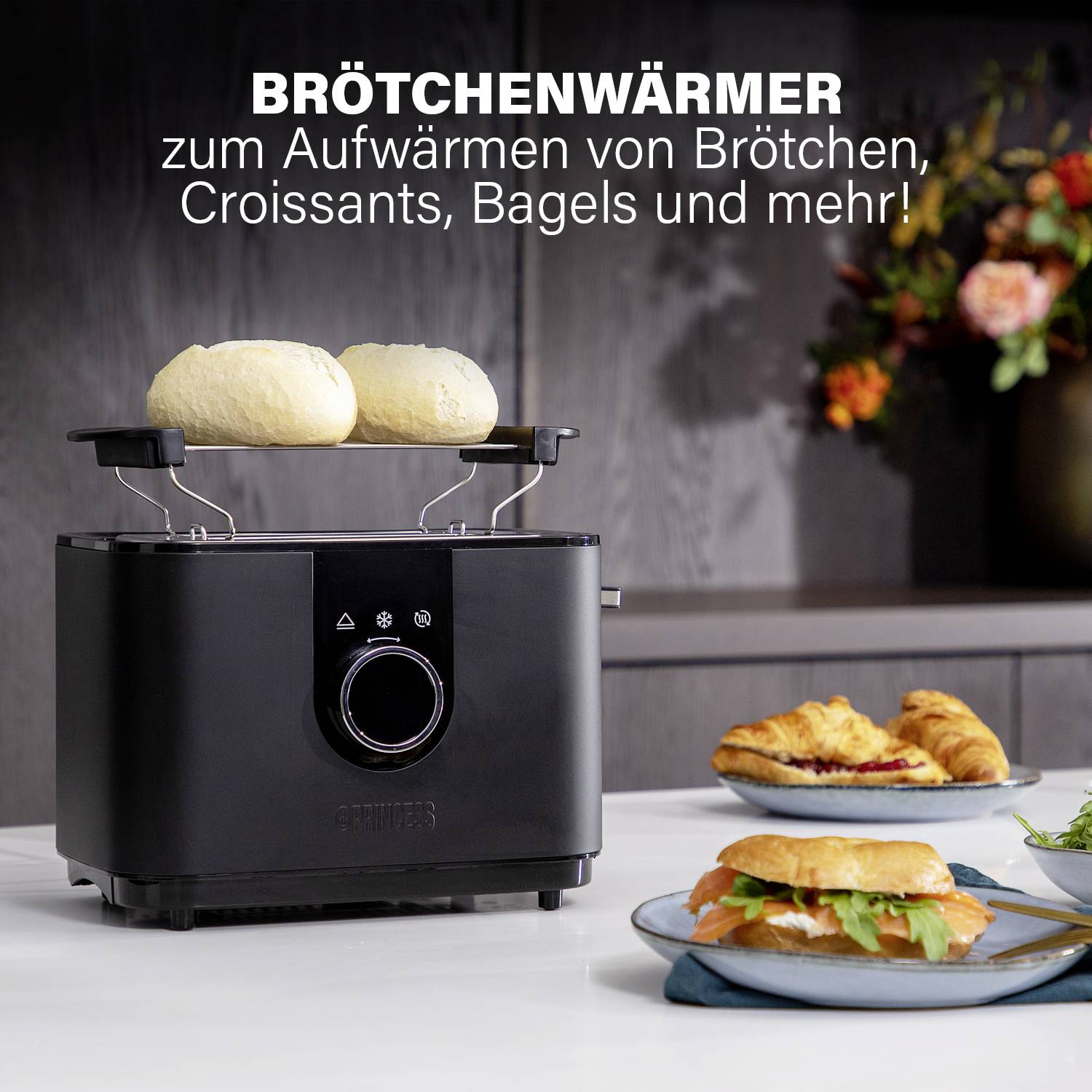 Princess 142360 Toaster mit Brötchenaufsatz Schwarz