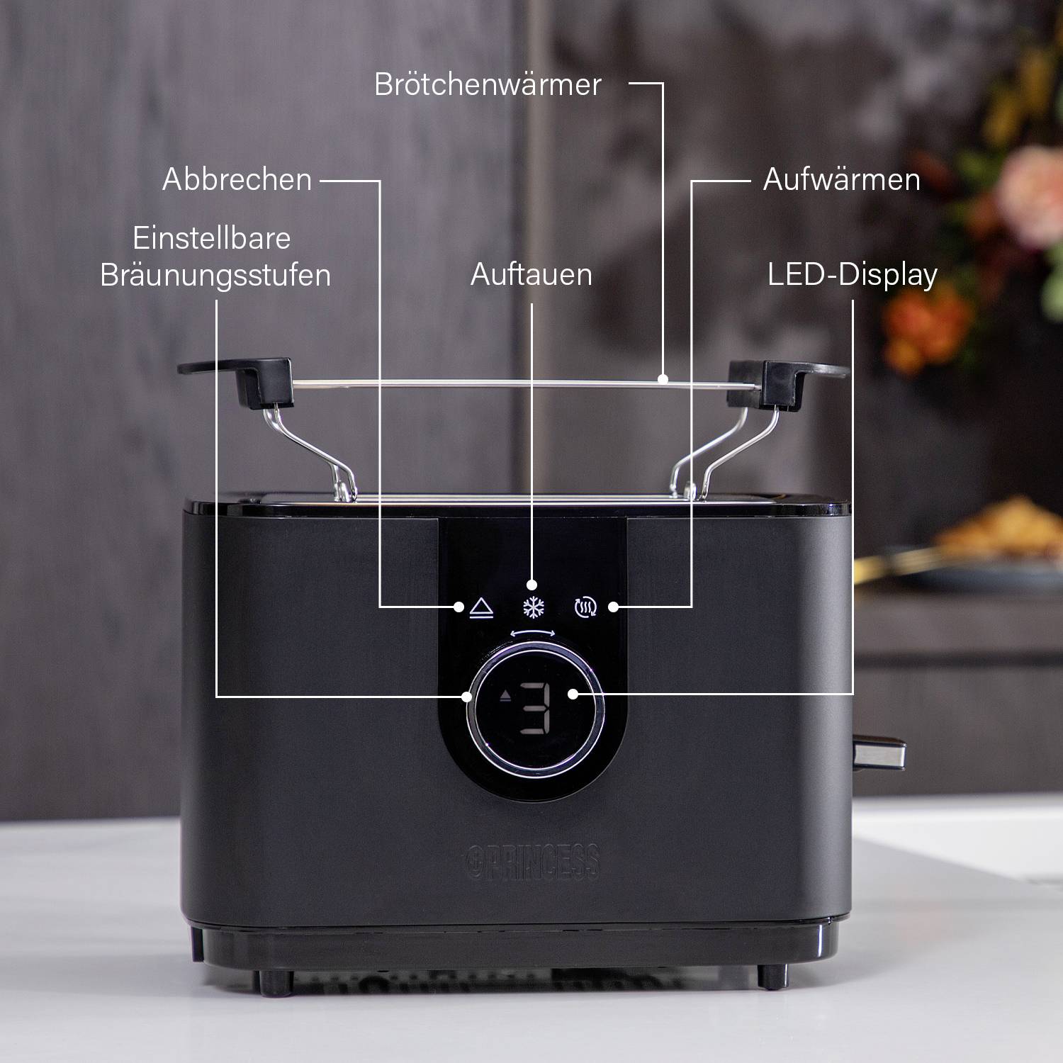 Princess 142360 Toaster mit Brötchenaufsatz Schwarz