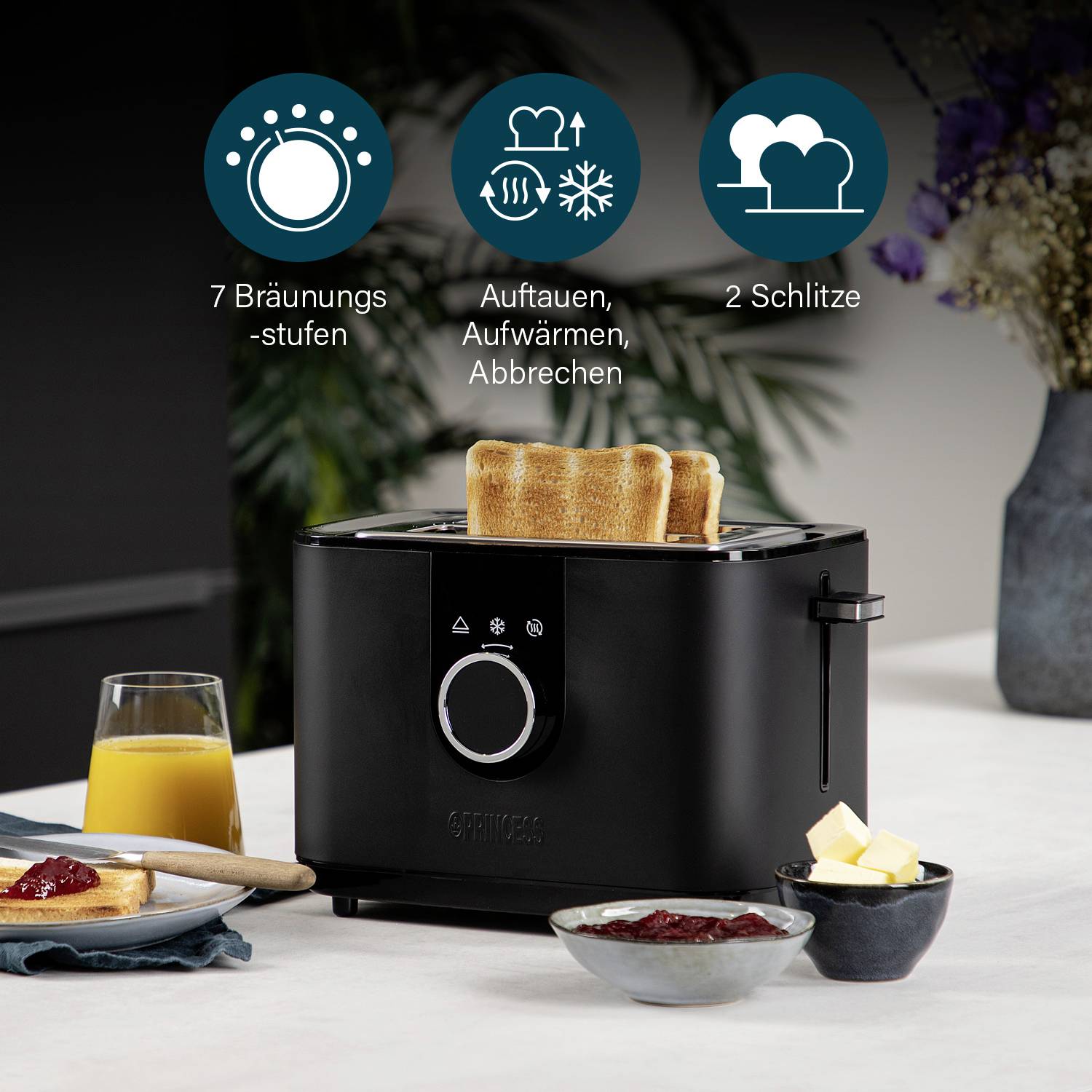 Princess 142360 Toaster mit Brötchenaufsatz Schwarz