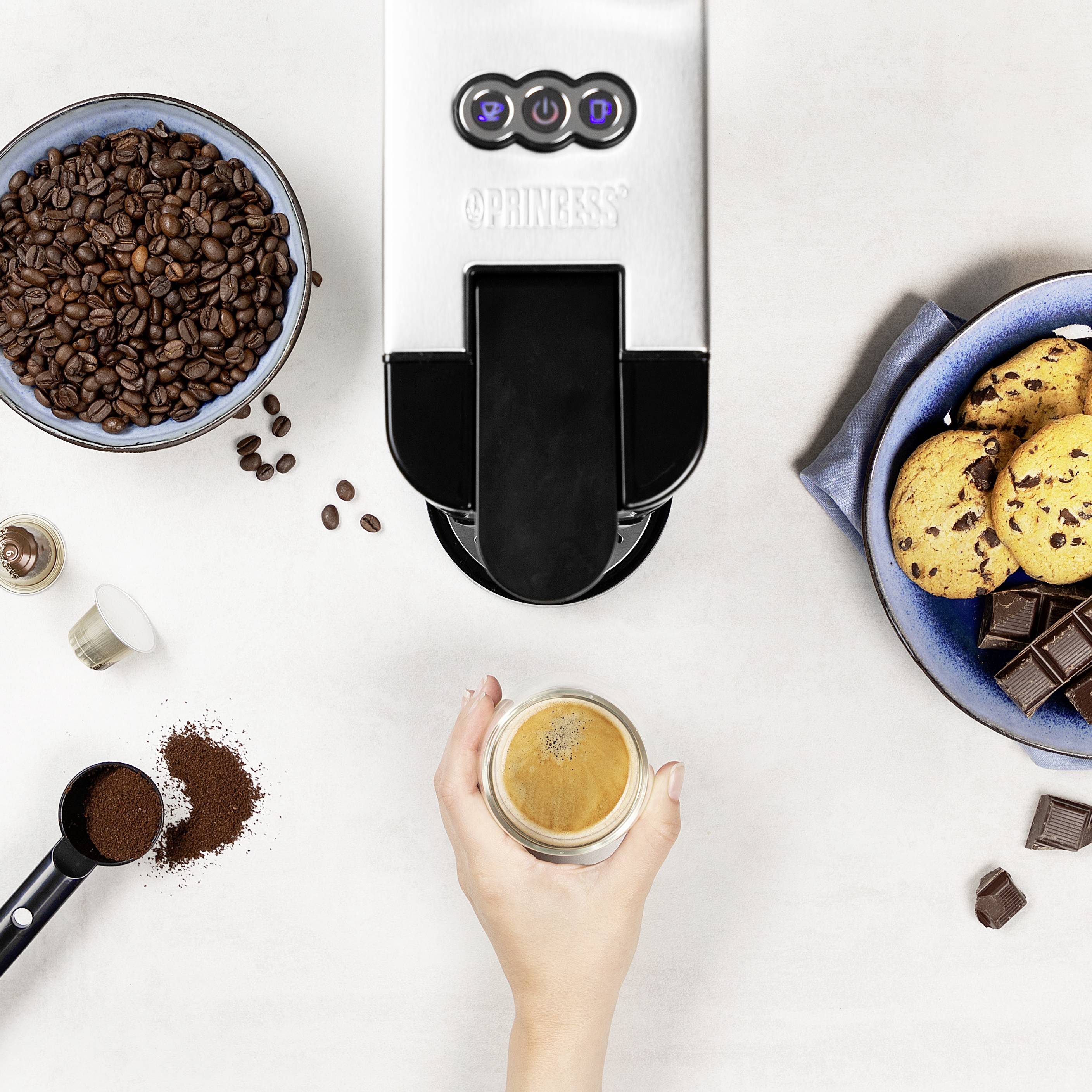 Princess 249450 01.249450.01.001 Kapselmaschine Schwarz, Silber (matt) E.S.E. Pad kompatibel