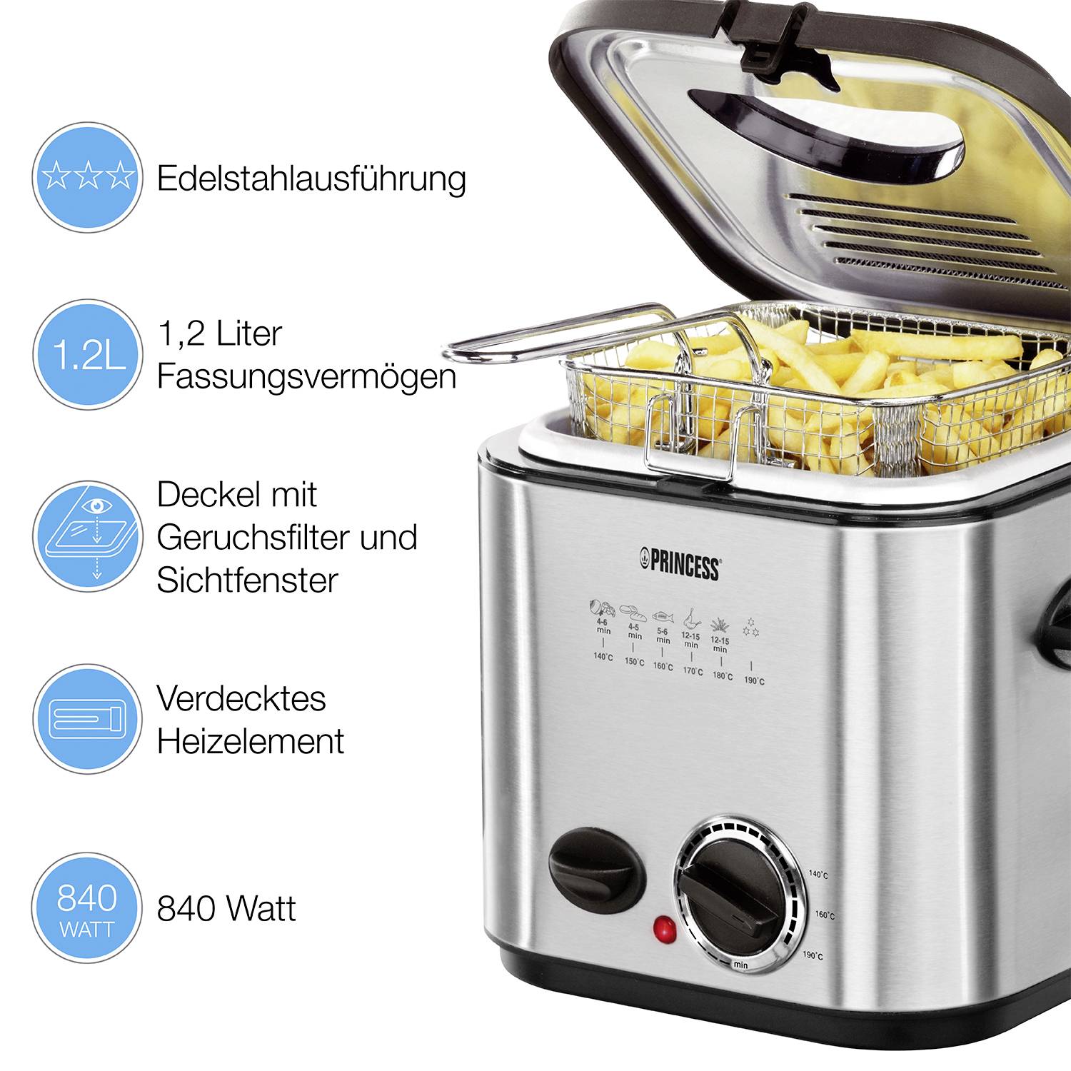 Princess 182611 Fritteuse 1.2l 840W 6 Fonduegabeln Edelstahl (gebürstet)