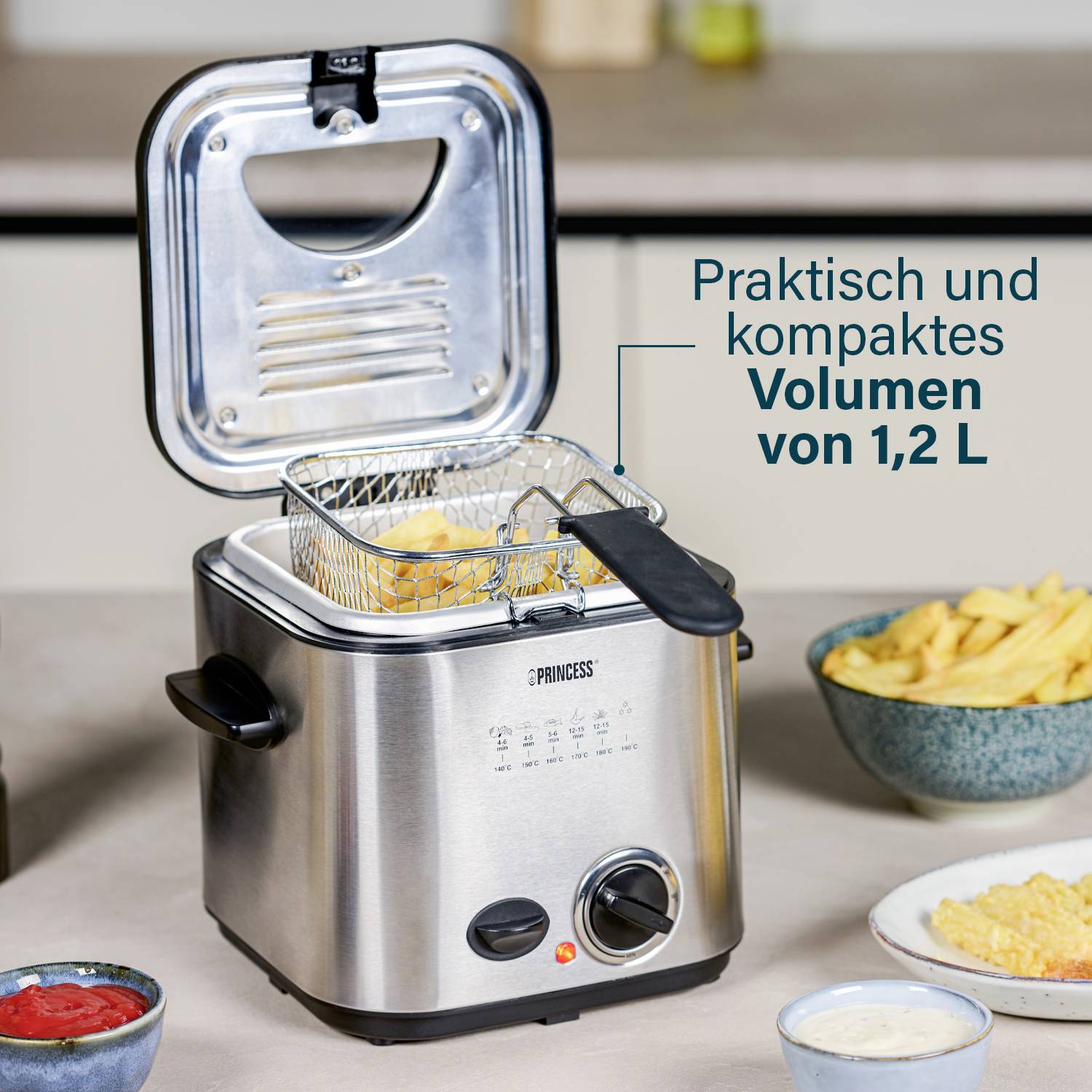 Princess 182611 Fritteuse 1.2l 840W 6 Fonduegabeln Edelstahl (gebürstet)
