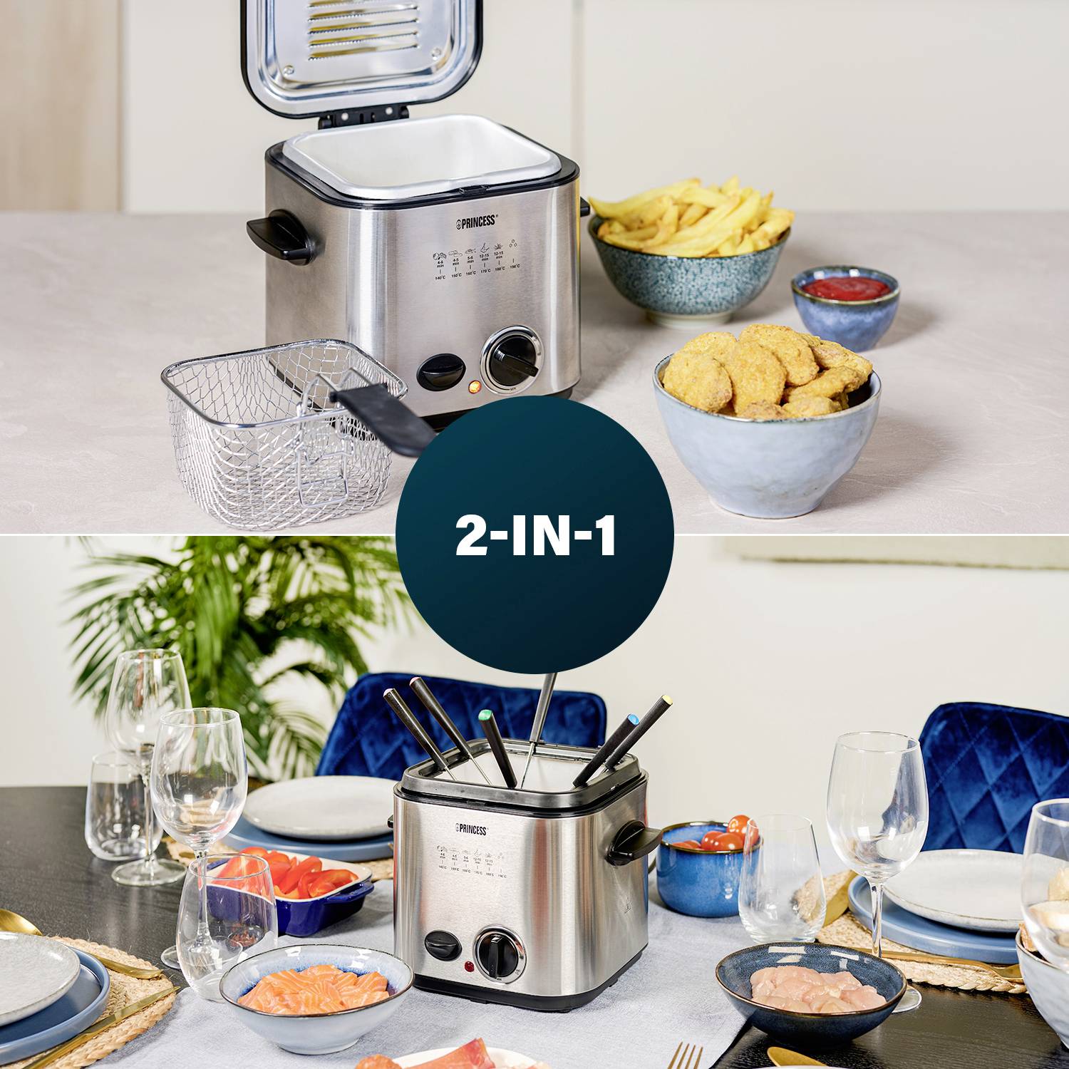 Princess 182611 Fritteuse 1.2l 840W 6 Fonduegabeln Edelstahl (gebürstet)