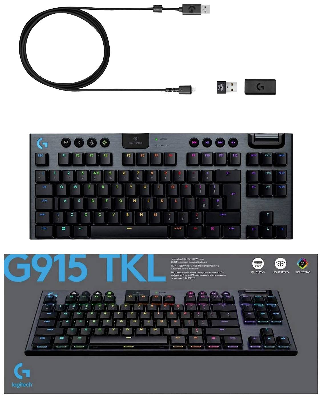 Logitech G915 TKL Tenkeyless LIGHTSPEED Kabellos, Bluetooth® Gaming-Tastatur Deutsch, QWERTZ Schwarz Beleuchtet, Wiederaufladbar