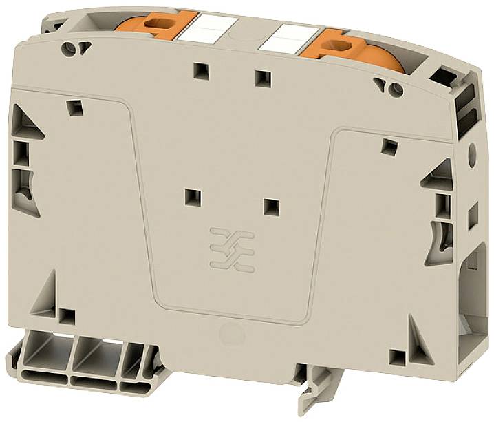 Ein graues elektrisches Trennrelais mit orangen Komponenten, geeignet zur Isolierung in Schaltschränken.