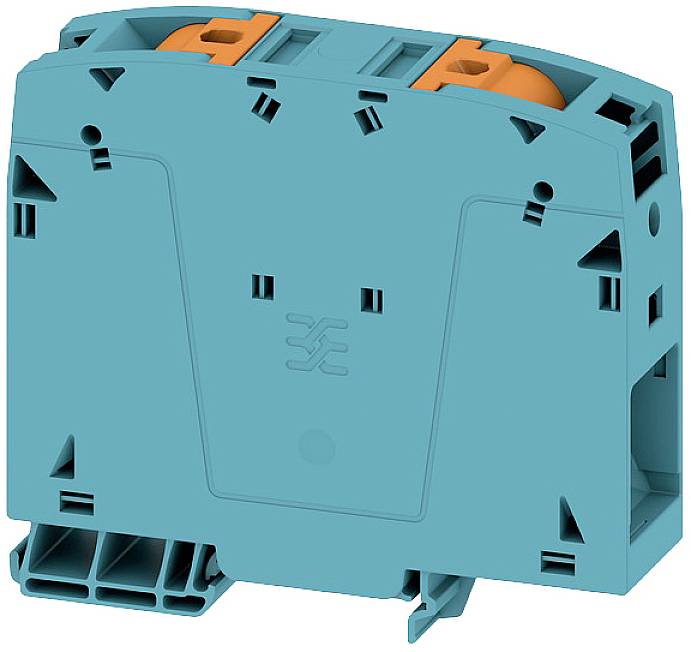 Ein grüner elektrischer Verbindungsklemme mit orangen Elementen, geeignet für Schaltschrank- oder Installationsanwendungen.