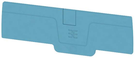 Eine blaue, rechteckige Plastikabdeckung mit einem stilisierten Logo in der Mitte.