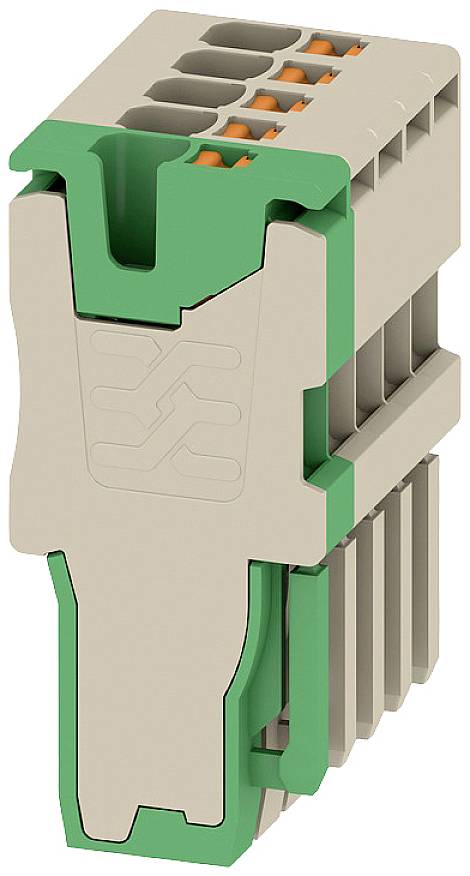 Ein grüner und beiger elektrischer Steckverbinder für Leiterplatten mit mehreren Anschlüssen und einem Standard-Design für industrielle Anwendungen.