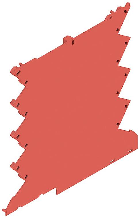 Rotes, abstraktes, gezacktes 3D-Objekt, das an einen Blitz erinnert.