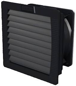 Ein schwarzes Lüftungsgitter aus Kunststoff mit horizontalen Lamellen, das für die Belüftung in elektronischen Geräten verwendet wird.