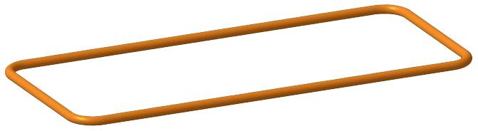 Ein orangefarbenes, rechteckiges Band mit abgerundeten Ecken schwebt vor weißem Hintergrund.