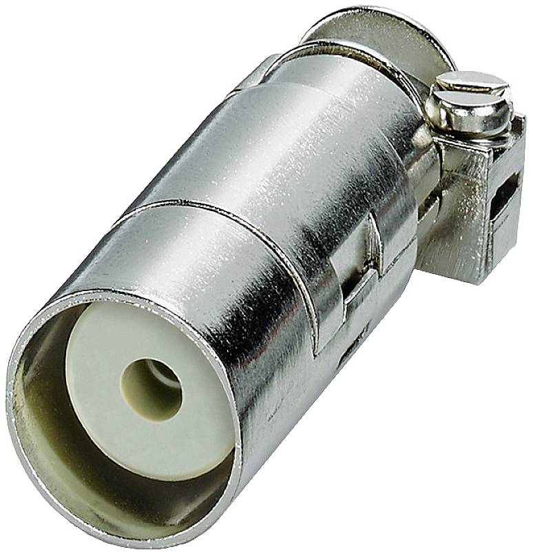 Metallischer TV-Koaxialstecker, zylinderförmig, mit schraubbarem Kontakt, geeignet für Antennenkabel.
