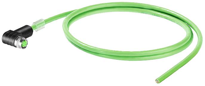 Grünes, flexibles, elektrisches Anschlusskabel mit gewinkeltem Stecker. Hauptsächlich verwendet für industrielle Anwendungen.