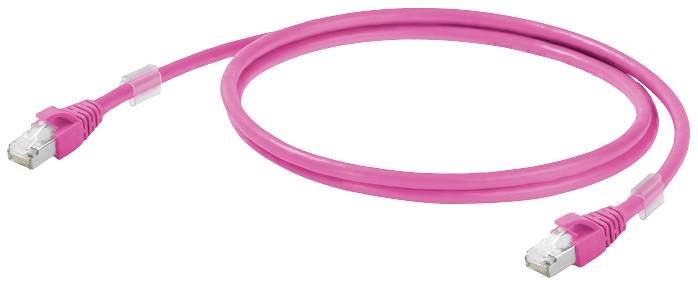 Ein pinkes Ethernet-Kabel mit RJ45-Steckern an beiden Enden.