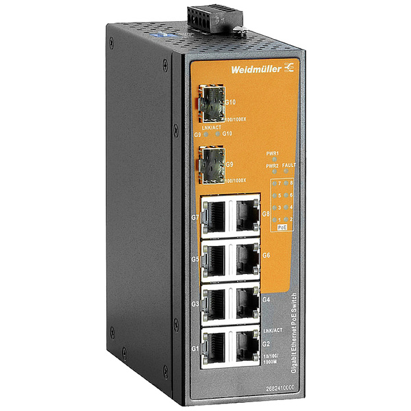 Weidmüller IE-SW-EL10-8GTPOE-2GESFP Industrial Ethernet Switch 10 / 100 / 1000 MBit/s PoE-Funktion