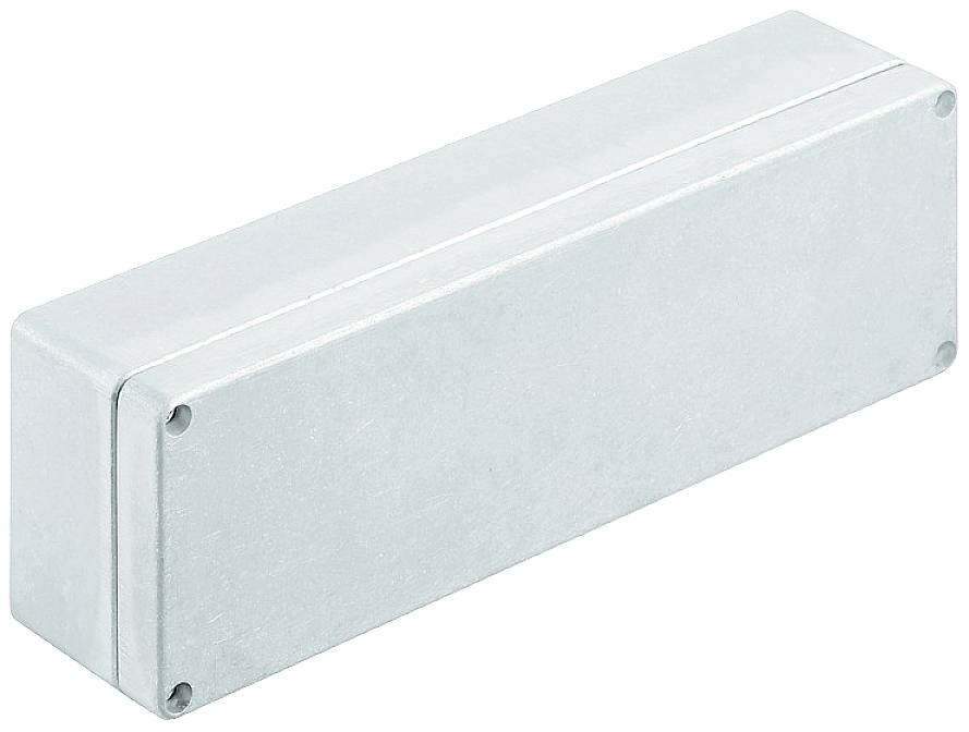 Ein rechteckiger, metallischer Elektrokasten mit abgerundeten Ecken.