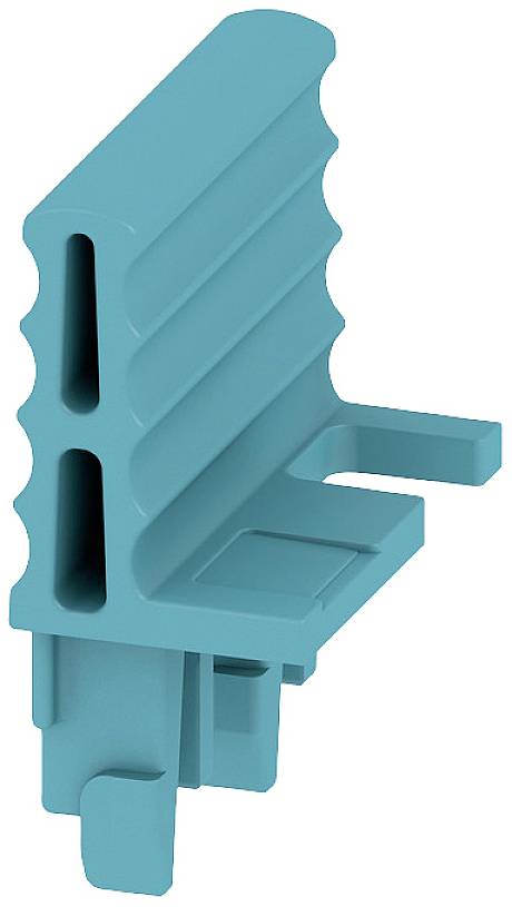 Ein türkisfarbener Montageclip mit mehreren Rillen, geeignet für Befestigungen an strukturierten Oberflächen.