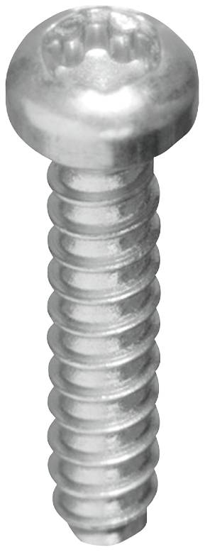 Schraube aus Metall mit rundem Kopf und eingekerbtem Gewinde, mögliches Bauteil für Konstruktionen oder Reparaturen.