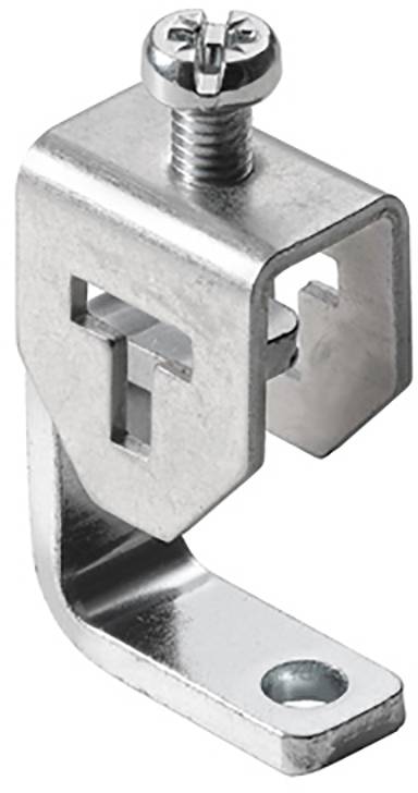 Metallhalterung aus Edelstahl mit Schraube. Verwendung in Montagesystemen zur Befestigung von Solarmodulen oder ähnlichen Strukturen.