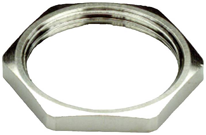 Ein silberner, sechseckiger Metallring, der für Befestigungszwecke verwendet wird.