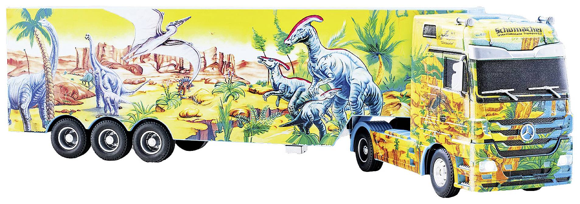 Camion Show Mercedes Actros Dino Express – échelle 1:32, Télécommande 2,4 GHz, Look Dinosaure Trop Stylé