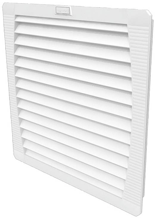 Weiße Lüftungsgitterabdeckung mit horizontalen Lamellen, ermöglicht Luftzirkulation. Geeignet für Ventilationssysteme.