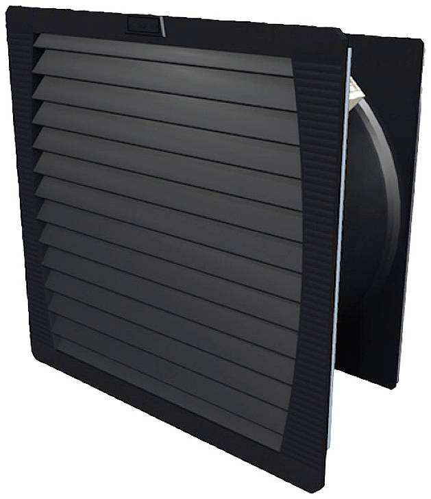 Schwarzes Lüftungsgitter mit horizontalen Lamellen, geeignet für den Einsatz in Heizungs- oder Lüftungssystemen in Gebäuden.