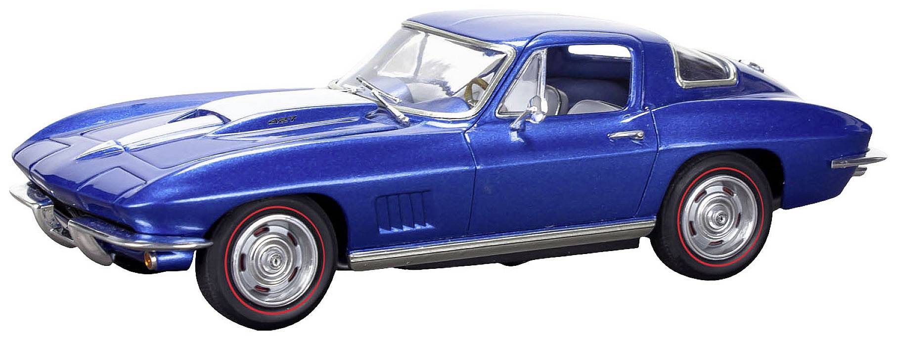 Blauer Oldtimer-Sportwagen im Seitenprofil. Auto mit klassischen Linien, markanten Radkappen und glatter Lackierung.