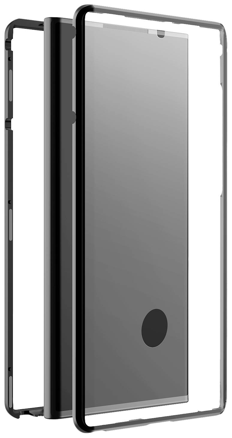 Transparente Handyhülle, die aus zwei separaten Teilen besteht, zeigt das Design und den Schutzmechanismus für das Smartphone.