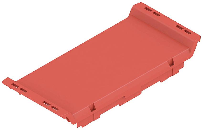 Rotes Kunststoffteil mit rechteckiger Form und abgerundeten Kanten.