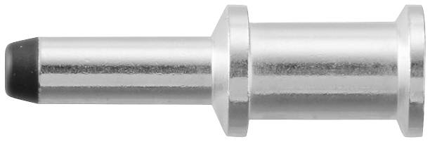 Ein silberner Metallstift mit schwarzer Spitze und zwei runden Verbreiterungen entlang des Schafts.