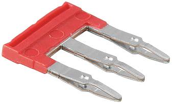 Ein roter Kunststoffgriff mit drei herausstehenden Metallstiften.