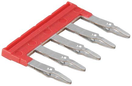 Ein roter elektrischer Brückenkamm für Schutzschalter mit fünf Zinken. Ideal zur Verbindung mehrerer elektrischer Schaltkreise.