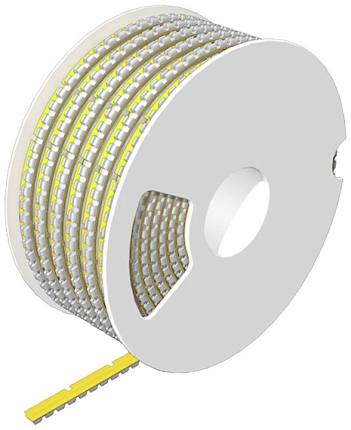 Ein weißes Band auf einer Rolle mit gelben LED-Streifen, das für Beleuchtungszwecke verwendet wird.