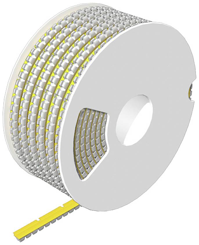 Eine große Spule mit gelben Nägeln, die in einer Spirale angeordnet sind. Die Spule ist vollständig gefüllt und zeigt die Nägel an der Seite.