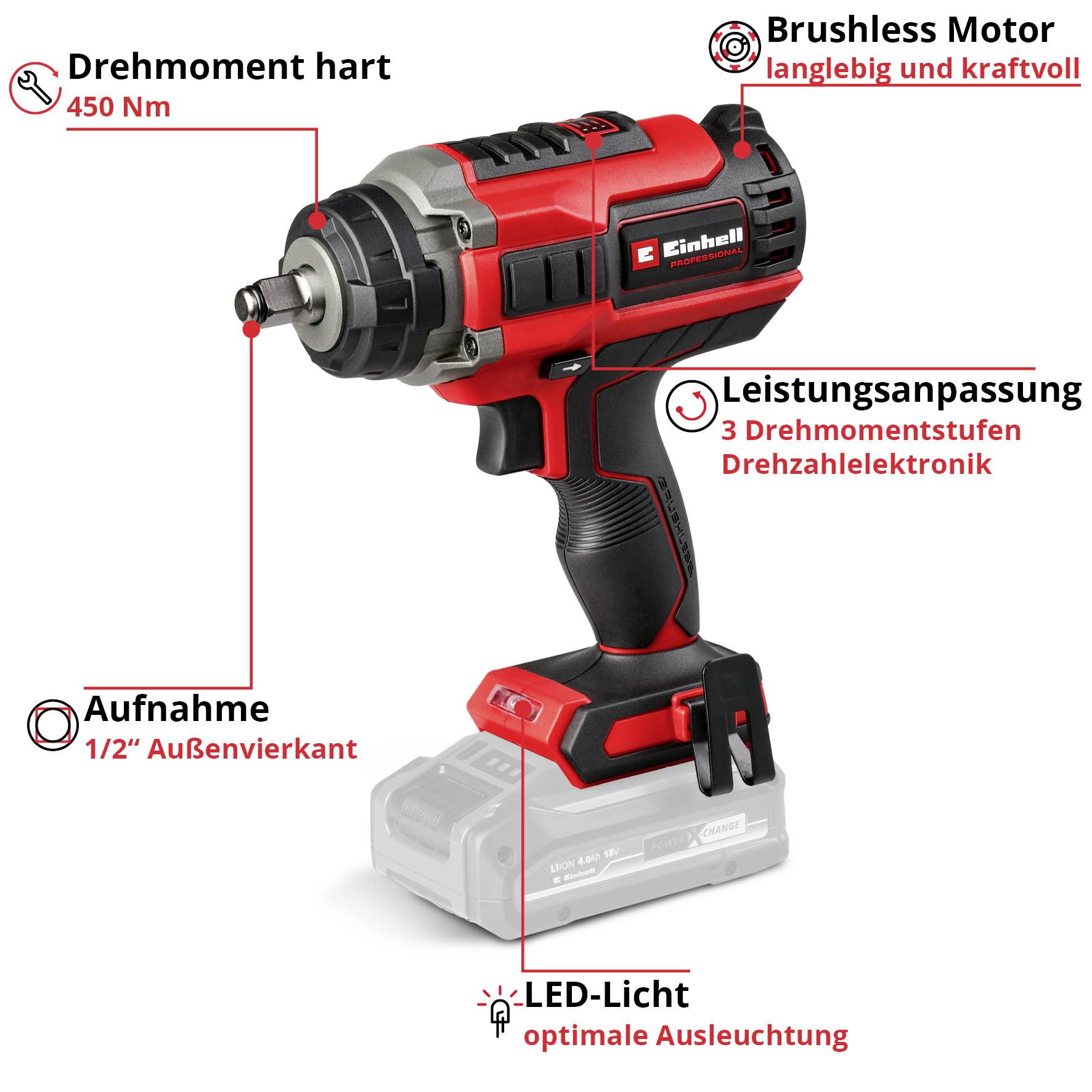 Einhell Professional IMPAXXO 18/450 4510070 Akku-Schlagschrauber 400 Nm Anzahl mitgelieferte Akkus 0 Li-Ion ohne Akku, ohne